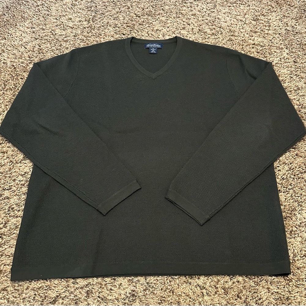 Brooks Brothers Men's V Neck 100% Merino Wool Sweater XL EUC Olive Green